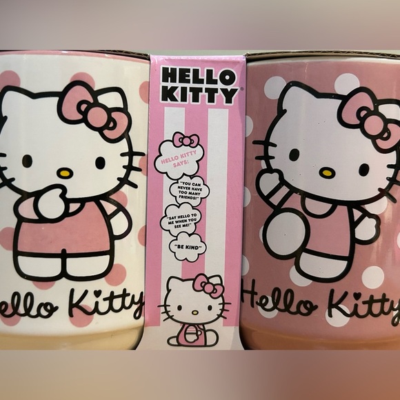 Hello Kitty Pink & White Polka Dot Ceramic TeaCup Set Made By Sanrio. New In Box - Picture 4 of 6